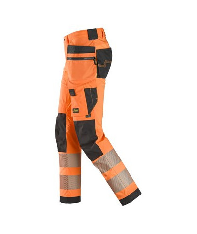 High-visibility trousers with 4-way stretch and holster pockets, class 2