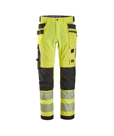 High-visibility trousers with 4-way stretch and holster pockets, class 2
