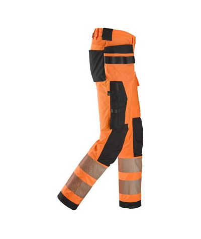 High-visibility trousers with 4-way stretch and holster pockets, class 2