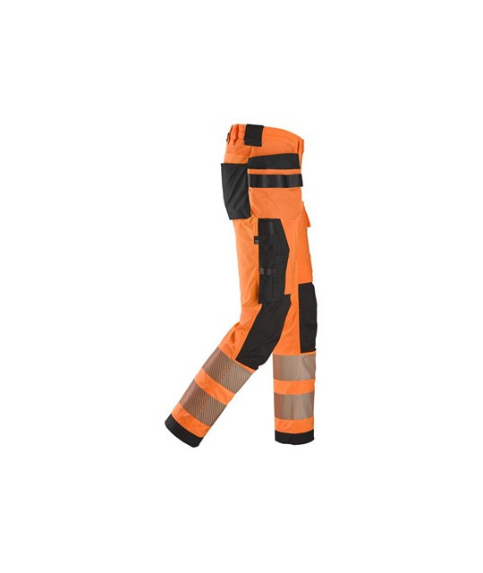 High-visibility trousers with 4-way stretch and holster pockets, class 2