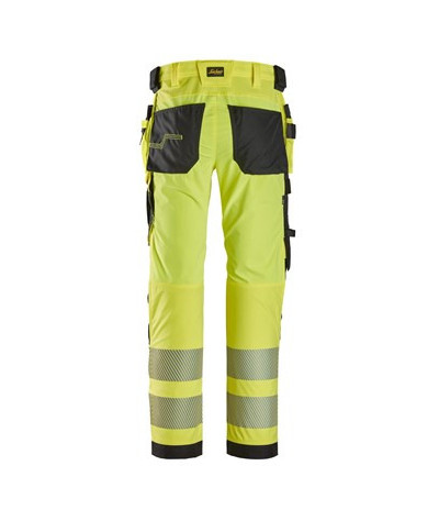 High-visibility trousers with 4-way stretch and holster pockets, class 2