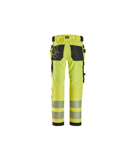 High-visibility trousers with 4-way stretch and holster pockets, class 2