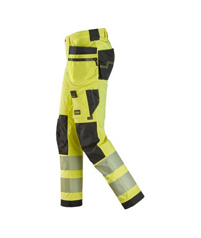 High-visibility trousers with 4-way stretch and holster pockets, class 2