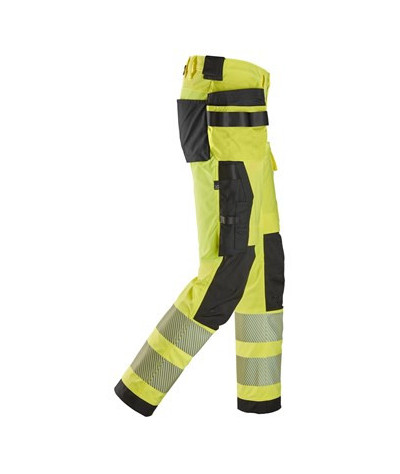 High-visibility trousers with 4-way stretch and holster pockets, class 2
