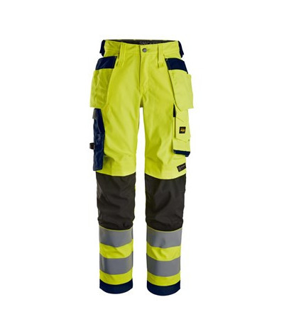 Hi-vis trousers with stretch and holster pockets, class 2, women's