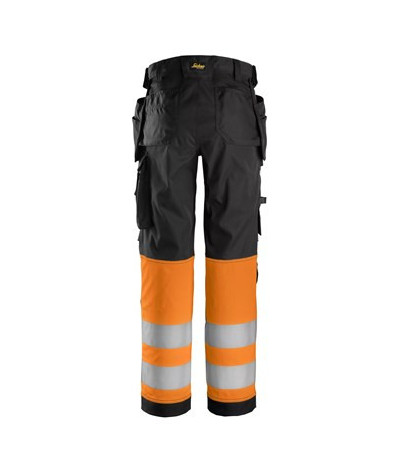 Hi-vis trousers with stretch and holster pockets, class 1, women's