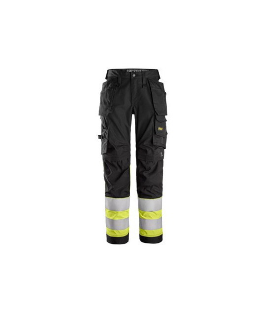 Hi-vis trousers with stretch and holster pockets, class 1, women's
